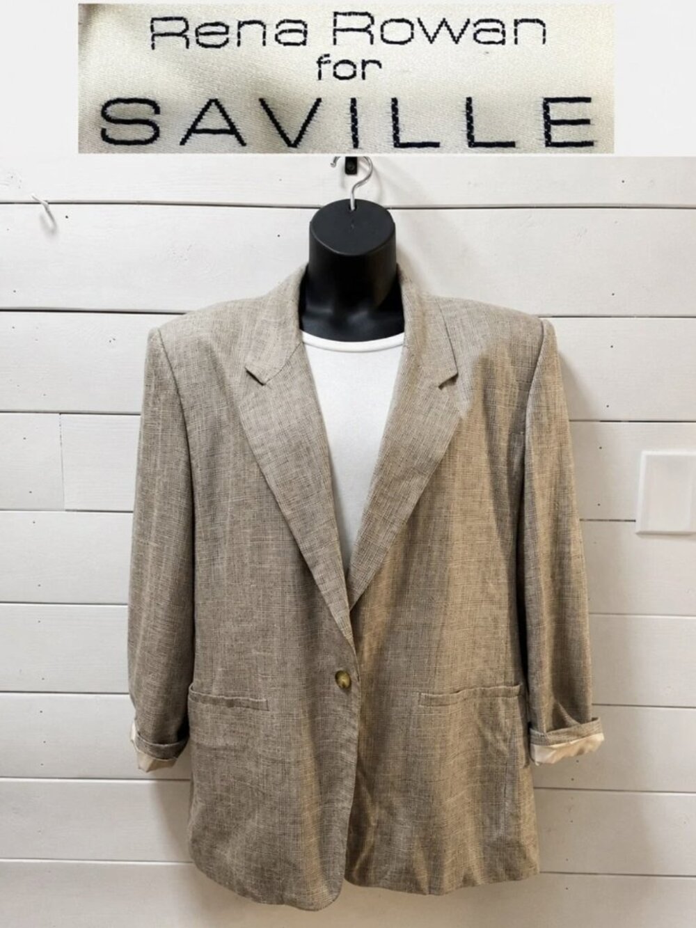 Rena Rowan for SAVILLE Women's Boyfriend Blazer ~ Size 16W ~ Color Beige ~